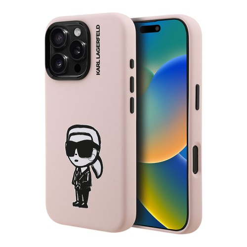 Karl Lagerfeld для iPhone 16 Pro чехол Liquid Silicone Sketch Karl Ikonik Pink (MagSafe)