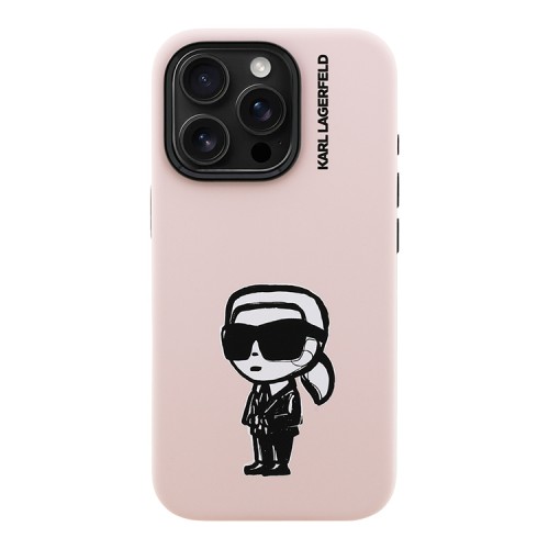 Karl Lagerfeld для iPhone 16 Pro чехол Liquid Silicone Sketch Karl Ikonik Pink (MagSafe)