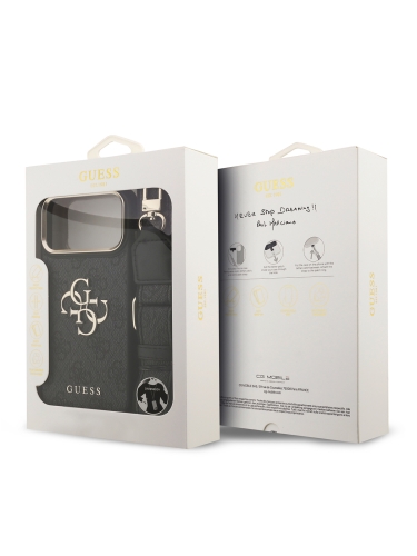 Guess для iPhone 17 Pro чехол Crossbody PU 4G Big metal logo Gold camera Hard + Strap Black