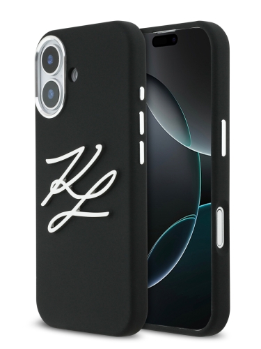 Karl Lagerfeld для iPhone 17 чехол Liquid Silicone Initials Metal Logo & Camera Hard Black