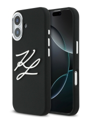 Karl Lagerfeld для iPhone 17 чехол Liquid Silicone Initials Metal Logo &amp; Camera Hard Black