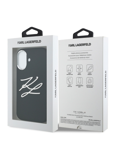 Karl Lagerfeld для iPhone 17 чехол Liquid Silicone Initials Metal Logo & Camera Hard Black