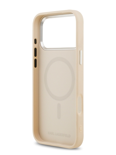 Karl Lagerfeld для iPhone 17 Pro Max чехол PU Perforated Round logo Metal camera Hard Beige (MagSafe)