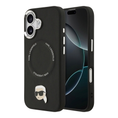 Karl Lagerfeld для iPhone 17 чехол PU NFT Karl head Metal pin &amp; Camera Hard Black (MagSafe)