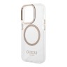 Чехол Guess Metal outline Hard для iPhone 14 Pro, прозрачный/золотой (MagSafe)