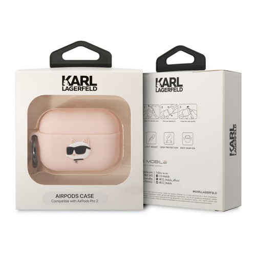 Чехол Lagerfeld Silicone case with ring NFT 3D Choupette для Airpods Pro 2, розовый