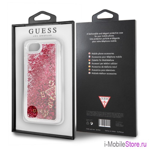 Чехол Guess Glitter для iPhone 7/8/SE, малиновый