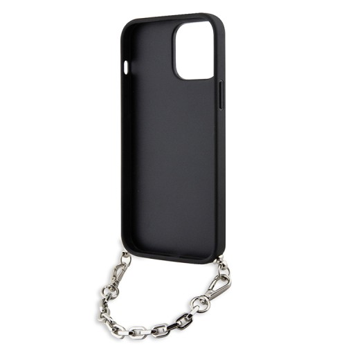 Чехол Lagerfeld PU Saffiano Monogram + Wrist chain Hard для iPhone 14 Pro Max, серебристый