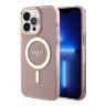 Чехол Guess Glitter Metal outline Hard для iPhone 13 Pro, розовый/золотой (MagSafe)