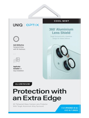 Uniq стекло для iPhone 15/15 Plus OPTIX Camera Lens protector Aluminium Mint, 2 шт.