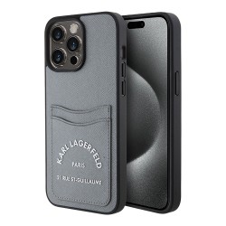 Karl Lagerfeld для iPhone 15 Pro чехол Cardslot PU Saffiano RSG 3D rubber logo Hard Grey