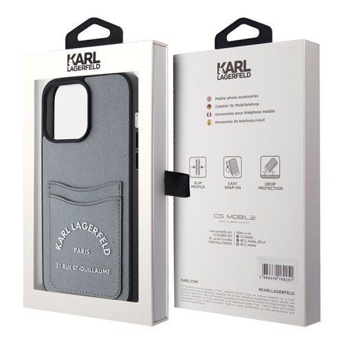 Karl Lagerfeld для iPhone 15 Pro чехол Cardslot PU Saffiano RSG 3D rubber logo Hard Grey