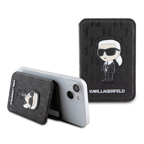 Karl Lagerfeld магнитный картхолдер MagSafe Stand Saffiano Monogram NFT Karl Ikonik Black