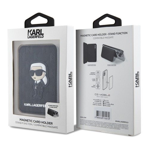 Karl Lagerfeld магнитный картхолдер MagSafe Stand Saffiano Monogram NFT Karl Ikonik Black