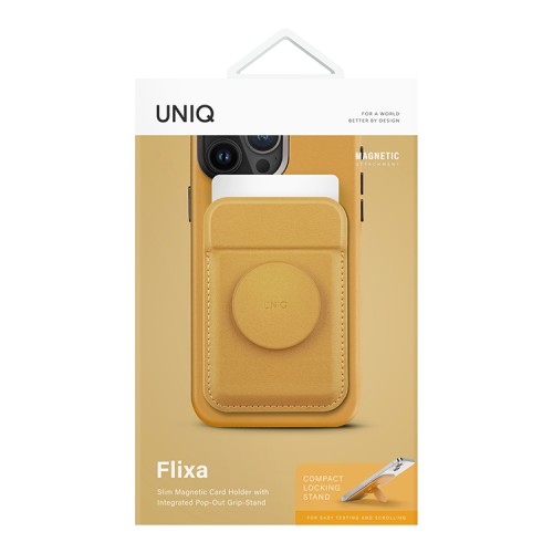 Uniq магнитный бумажник с функцией стенда FLIXA Magnetic card holder Pop-out Grip-stand Canary Yellow
