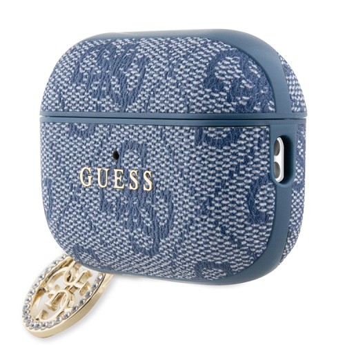 Guess для Airpods Pro 2 чехол PU leather 4G with metal logo and Diamond charm Blue