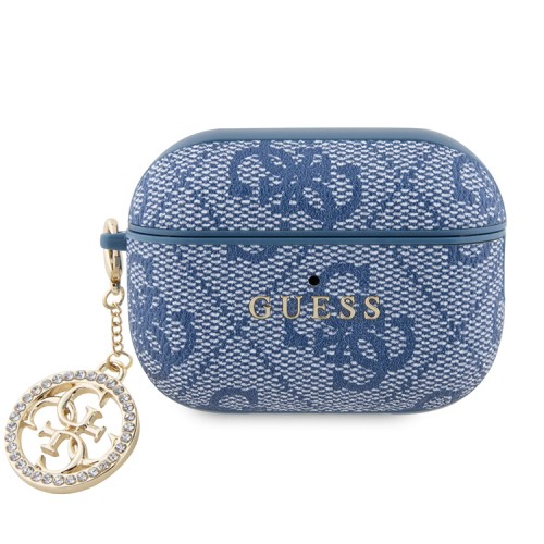 Guess для Airpods Pro 2 чехол PU leather 4G with metal logo and Diamond charm Blue