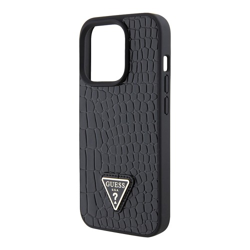 Guess для iPhone 15 Pro Max чехол PU Croco Triangle metal logo Hard Black