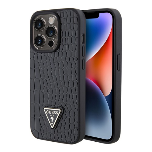 Guess для iPhone 15 Pro Max чехол PU Croco Triangle metal logo Hard Black