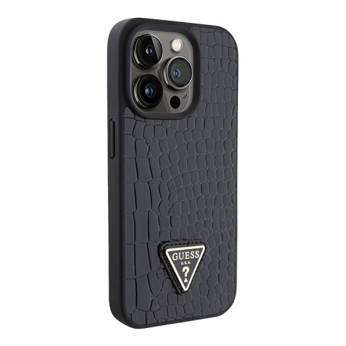 Guess для iPhone 15 Pro Max чехол PU Croco Triangle metal logo Hard Black