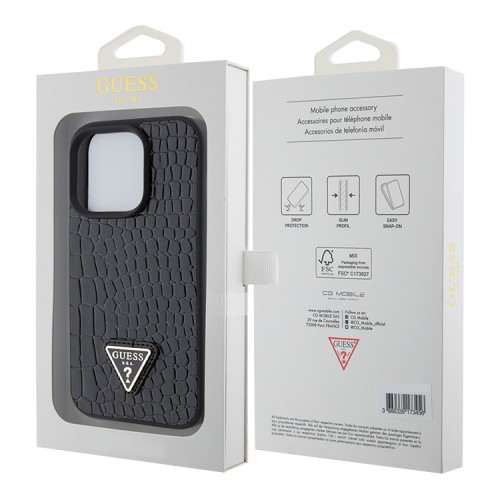 Guess для iPhone 15 Pro Max чехол PU Croco Triangle metal logo Hard Black