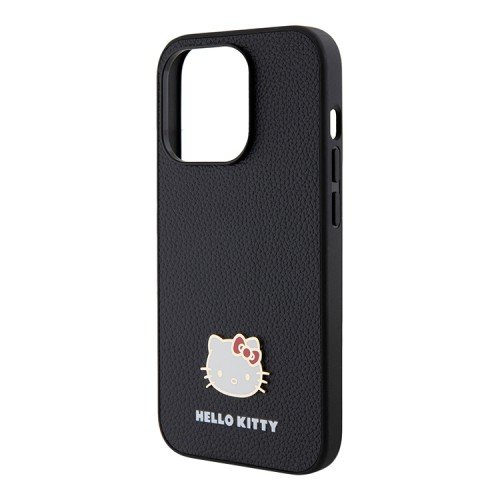 Hello Kitty для iPhone 15 Pro чехол PU Grained leather Metal Kitty Head Hard Black