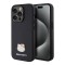 Hello Kitty для iPhone 15 Pro чехол PU Grained leather Metal Kitty Head Hard Black