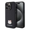 Hello Kitty для iPhone 15 Pro чехол PU Grained leather Metal Kitty Head Hard Black