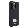 Hello Kitty для iPhone 15 Pro чехол PU Grained leather Metal Kitty Head Hard Black