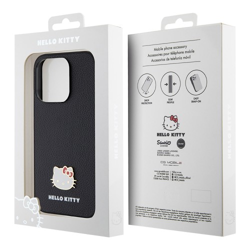 Hello Kitty для iPhone 15 Pro чехол PU Grained leather Metal Kitty Head Hard Black