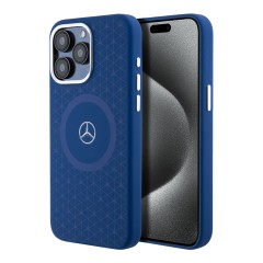 Mercedes для iPhone 15 Pro Max чехол Liquid silicone Stars Laser Ring Hard Navy (MagSafe)