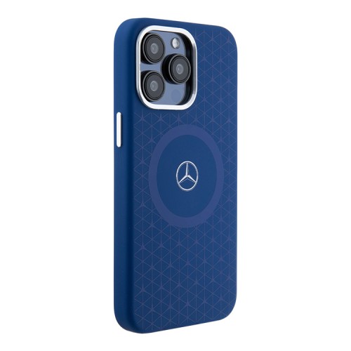 Mercedes для iPhone 15 Pro Max чехол Liquid silicone Stars Laser Ring Hard Navy (MagSafe)