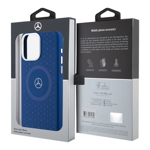 Mercedes для iPhone 15 Pro Max чехол Liquid silicone Stars Laser Ring Hard Navy (MagSafe)