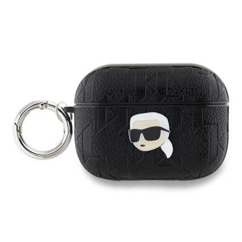 Karl Lagerfeld для Airpods Pro 2 чехол PU Saffiano Monogram with ring NFT Metal Head Karl Black