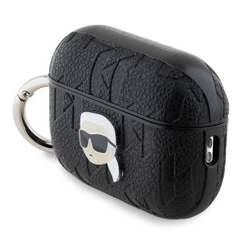 Karl Lagerfeld для Airpods Pro 2 чехол PU Saffiano Monogram with ring NFT Metal Head Karl Black