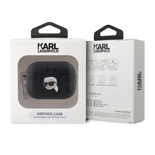 Karl Lagerfeld для Airpods Pro 2 чехол PU Saffiano Monogram with ring NFT Metal Head Karl Black