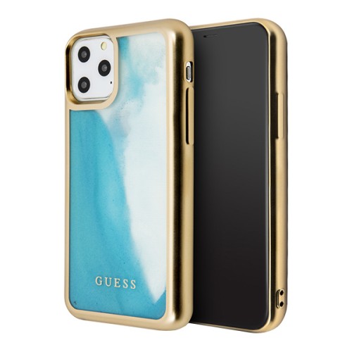 Чехол Guess Liquid Glitter Glow in Dark Sand Hard для iPhone 11 Pro, голубой