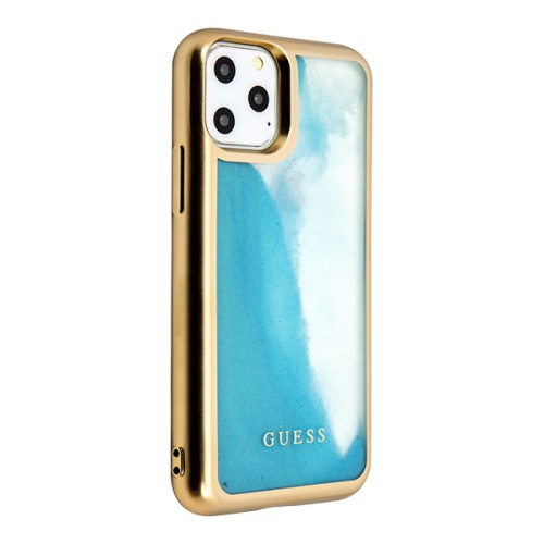 Чехол Guess Liquid Glitter Glow in Dark Sand Hard для iPhone 11 Pro, голубой