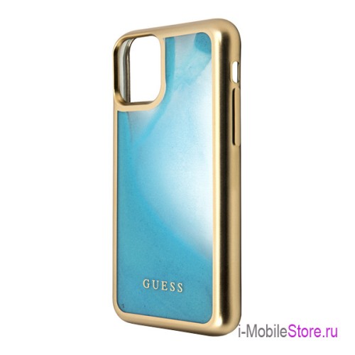 Чехол Guess Liquid Glitter Glow in Dark Sand Hard для iPhone 11 Pro, голубой