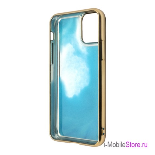 Чехол Guess Liquid Glitter Glow in Dark Sand Hard для iPhone 11 Pro, голубой