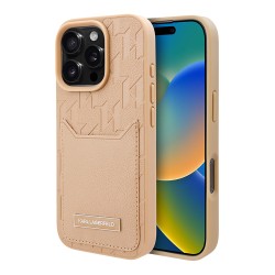 Karl Lagerfeld для iPhone 16 Pro Max Grained Monogram чехол с карманом для карты из PU кожи, коричневый