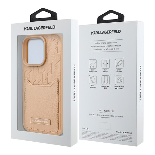 Karl Lagerfeld для iPhone 16 Pro Max Grained Monogram чехол с карманом для карты из PU кожи, коричневый