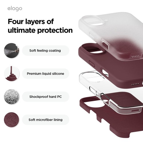 Elago для iPhone 16 чехол Soft silicone (Liquid) Burgundy