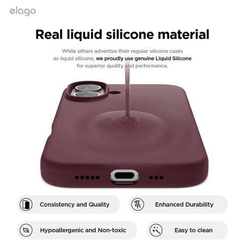 Elago для iPhone 16 чехол Soft silicone (Liquid) Burgundy