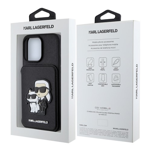 Karl Lagerfeld для iPhone 16 Pro Max чехол Cardslot Stand PU Saffiano NFT Karl & Choupette Hard Black