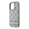 DKNY для iPhone 16 Pro чехол PU Checkered Printed stripes Metal logo Hard Beige