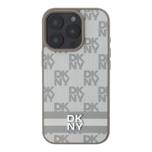 DKNY для iPhone 16 Pro чехол PU Checkered Printed stripes Metal logo Hard Beige
