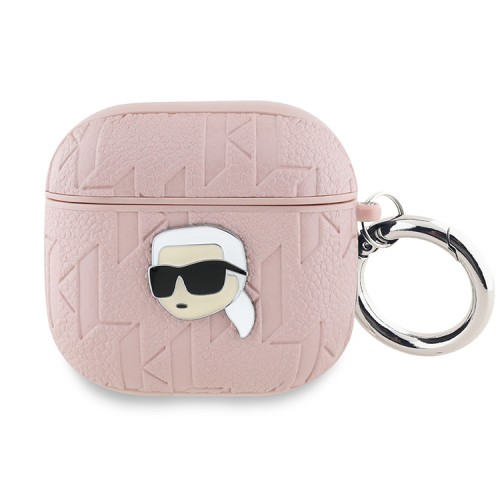 Karl Lagerfeld для Airpods 4 чехол PU Saffiano Monogram with ring NFT Metal Head Karl Pink
