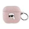 Karl Lagerfeld для Airpods 4 чехол PU Saffiano Monogram with ring NFT Metal Head Karl Pink