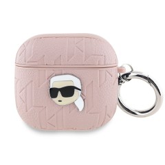 Karl Lagerfeld для Airpods 4 чехол PU Saffiano Monogram with ring NFT Metal Head Karl Pink